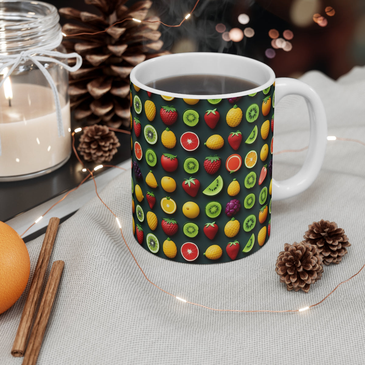 Vibrant Infinite Fruit Pattern Coffee Mug - Unique Ceramic Drinkware 835