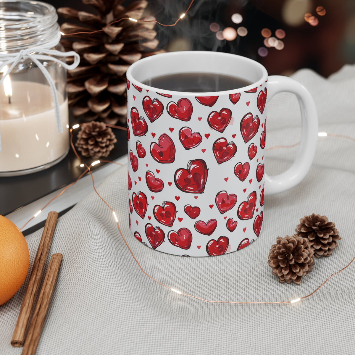 Colorful Heart Design Coffee Mug - Endless Love Pattern Ceramic Cup 777