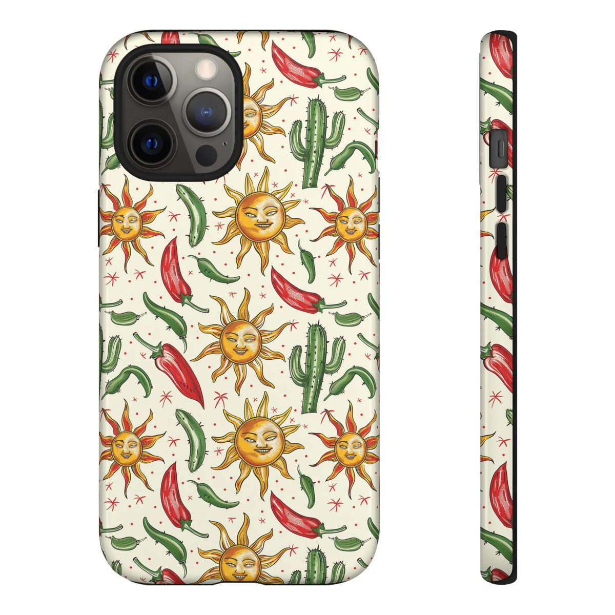 Cactuses, Peppers & Sun Pattern Phone Case – Vibrant Summer Design for Stylish Protection