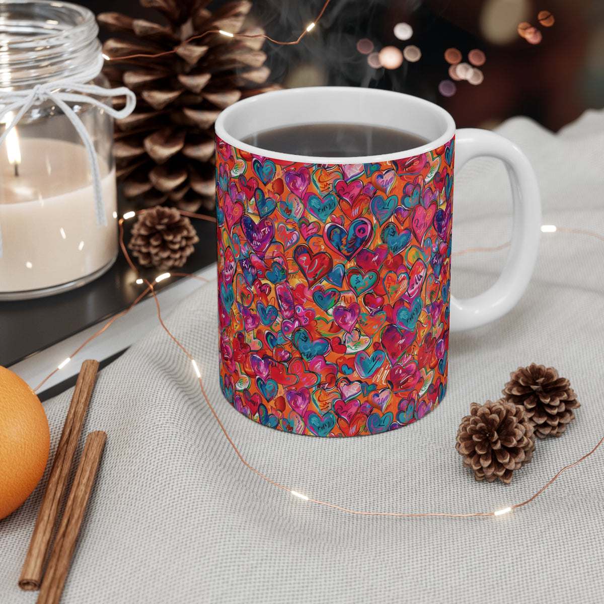 Colorful Heart Design Coffee Mug - Endless Love Pattern Ceramic Cup 456
