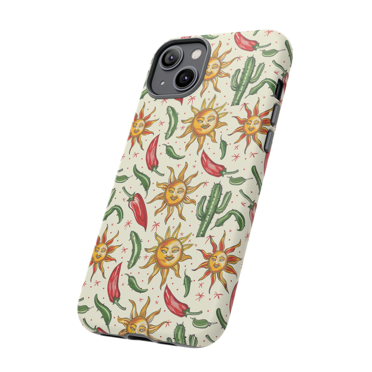 Cactuses, Peppers & Sun Pattern Phone Case – Vibrant Summer Design for Stylish Protection