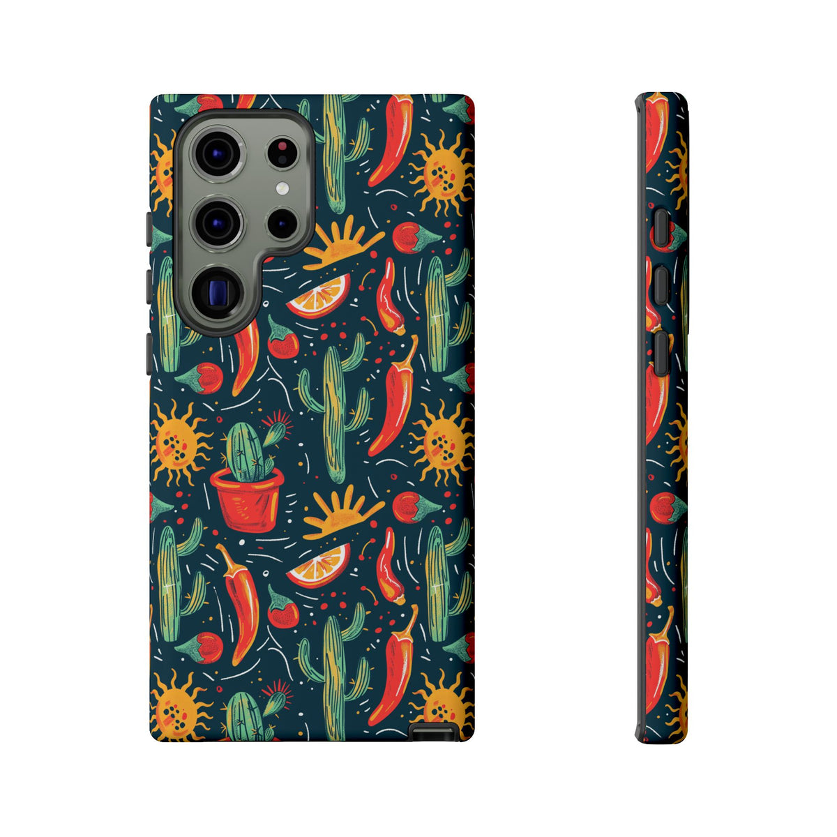 Cactuses, Peppers & Sun Pattern Phone Case – Vibrant Summer Design for Stylish Protection