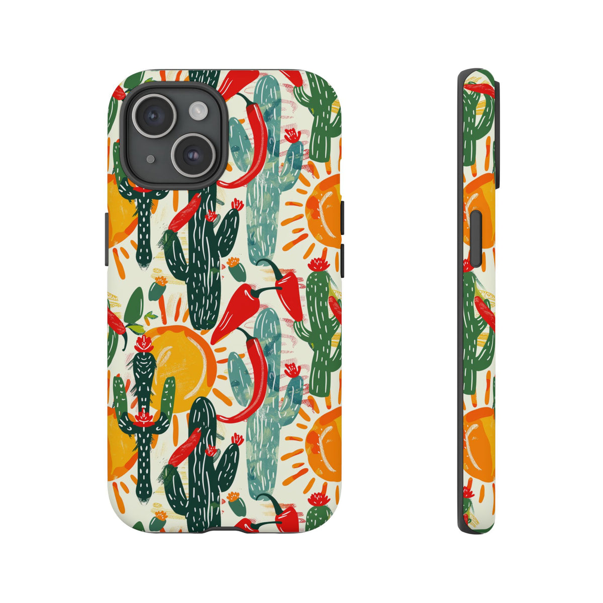 Cactuses, Peppers & Sun Pattern Phone Case – Vibrant Summer Design for Stylish Protection 2