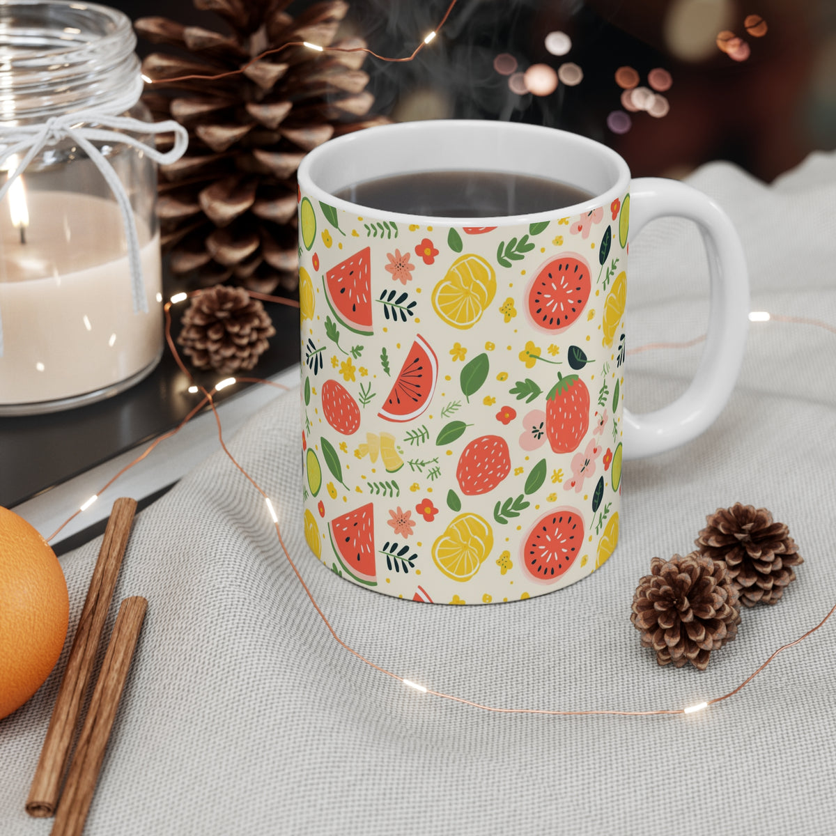 Vibrant Infinite Fruit Pattern Coffee Mug - Unique Ceramic Drinkware 679