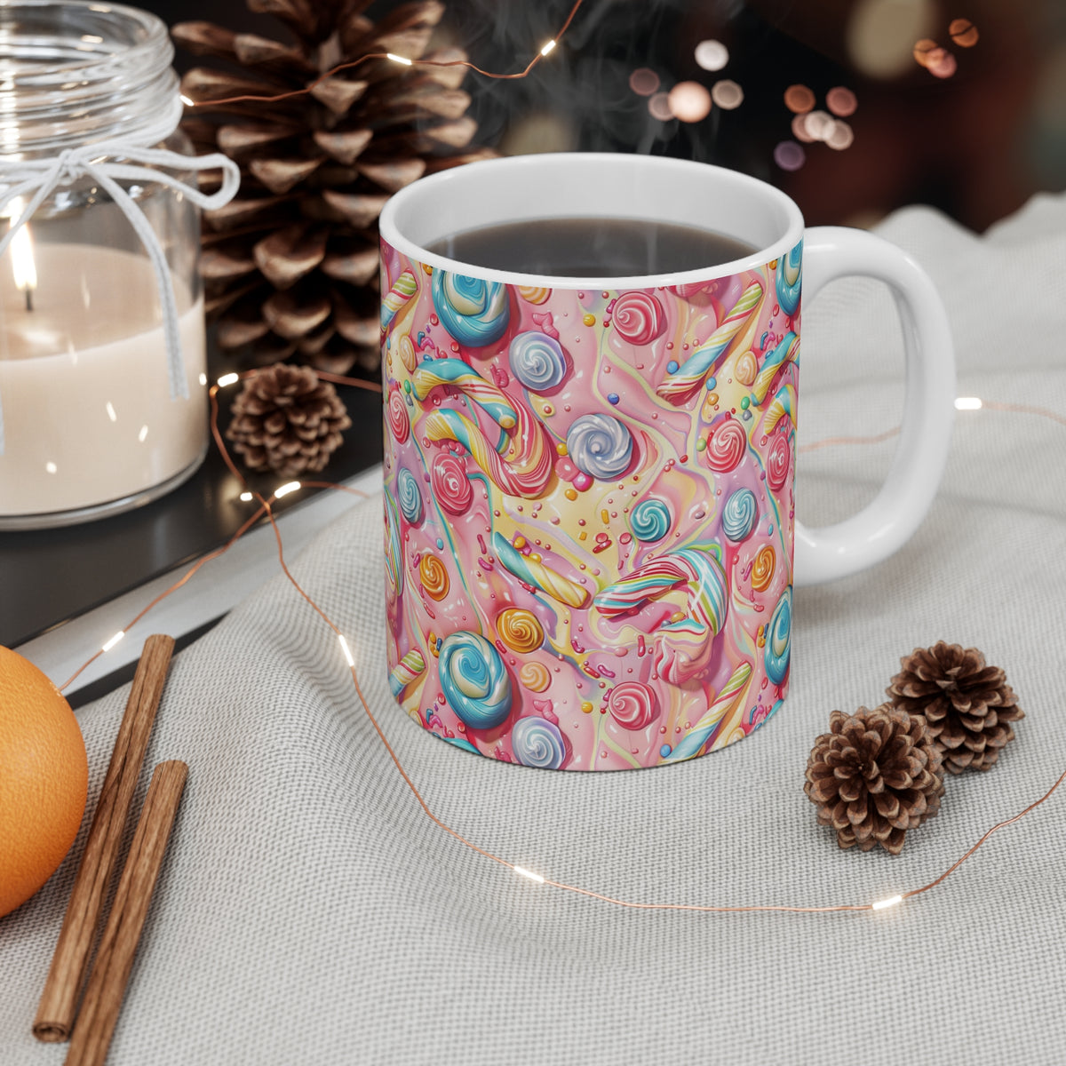 Colorful All-Over Candy Theme Coffee Mug Fun Ceramic Drinkware 091