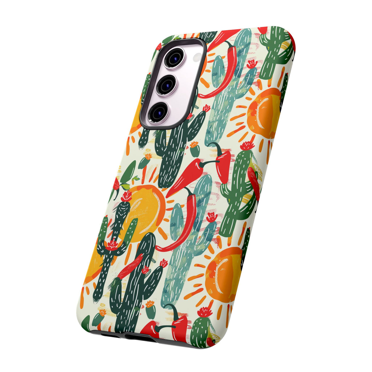 Cactuses, Peppers & Sun Pattern Phone Case – Vibrant Summer Design for Stylish Protection 2