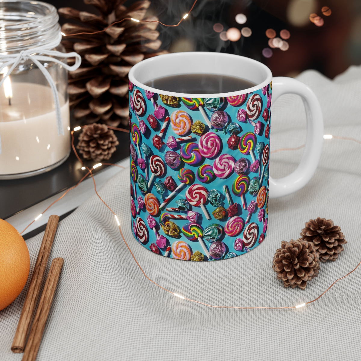 Colorful All-Over Candy Theme Coffee Mug Fun Ceramic Drinkware 397