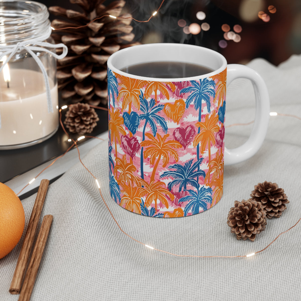 Colorful Heart Design Coffee Mug - Endless Love Pattern Ceramic Cup 942