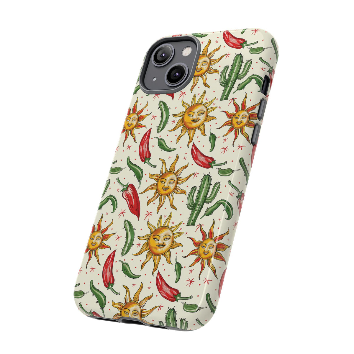 Cactuses, Peppers & Sun Pattern Phone Case – Vibrant Summer Design for Stylish Protection