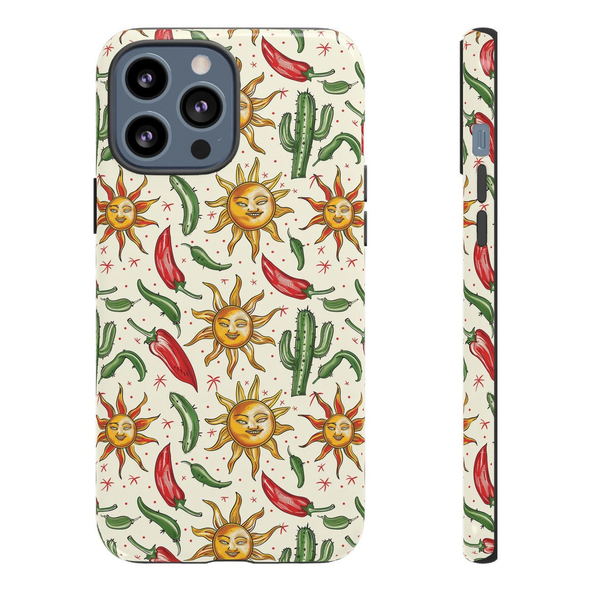 Cactuses, Peppers & Sun Pattern Phone Case – Vibrant Summer Design for Stylish Protection