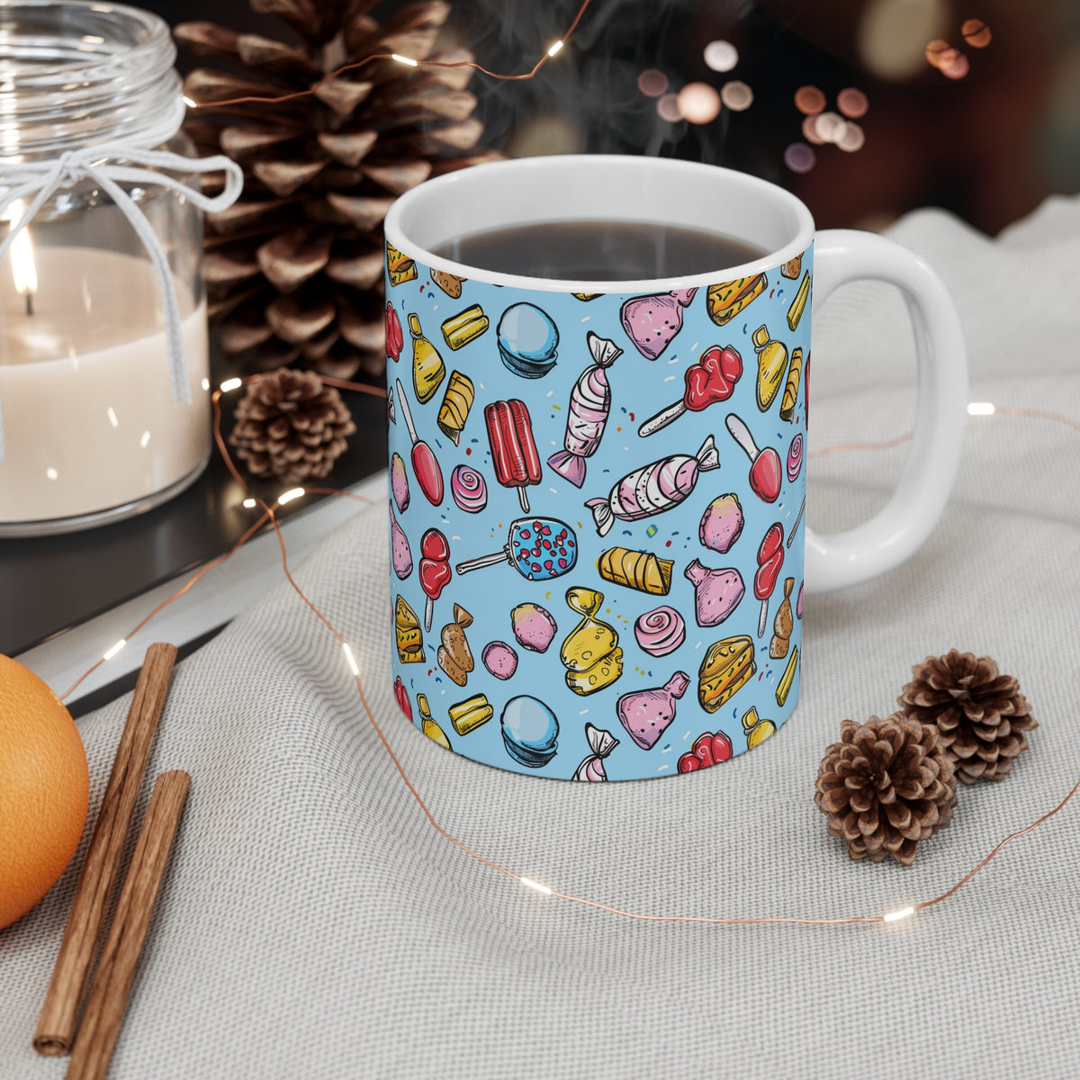 Colorful All-Over Candy Theme Coffee Mug Fun Ceramic Drinkware 492