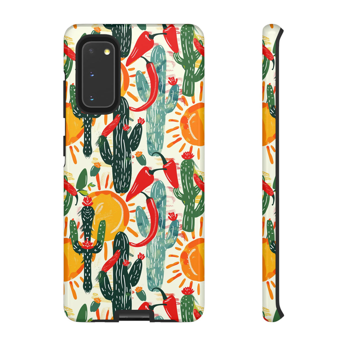 Cactuses, Peppers & Sun Pattern Phone Case – Vibrant Summer Design for Stylish Protection 2