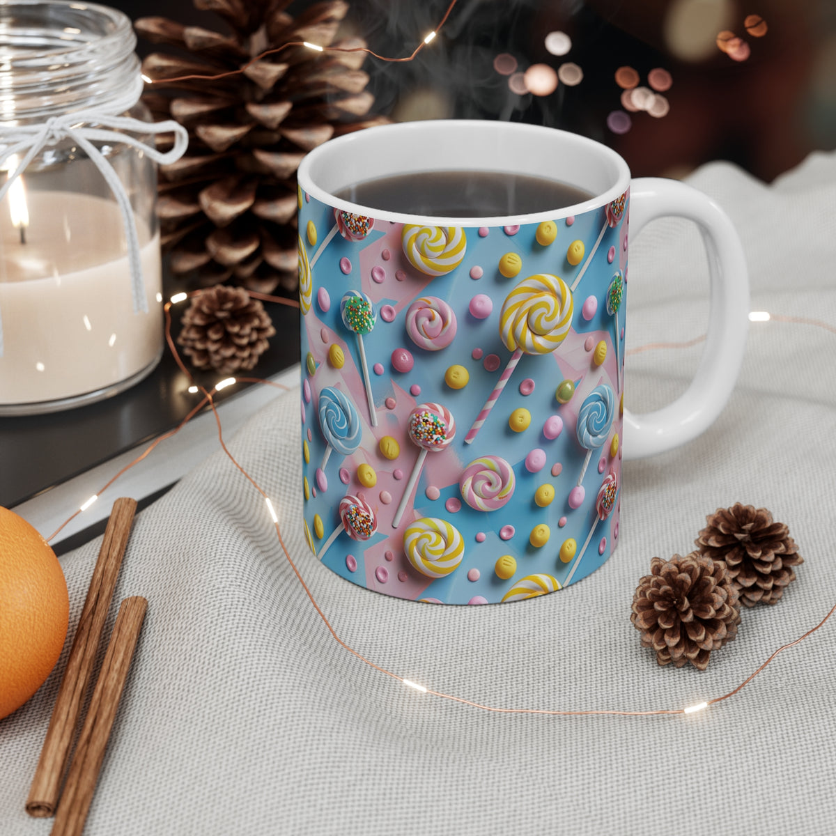 Colorful All-Over Candy Theme Coffee Mug Fun Ceramic Drinkware 197