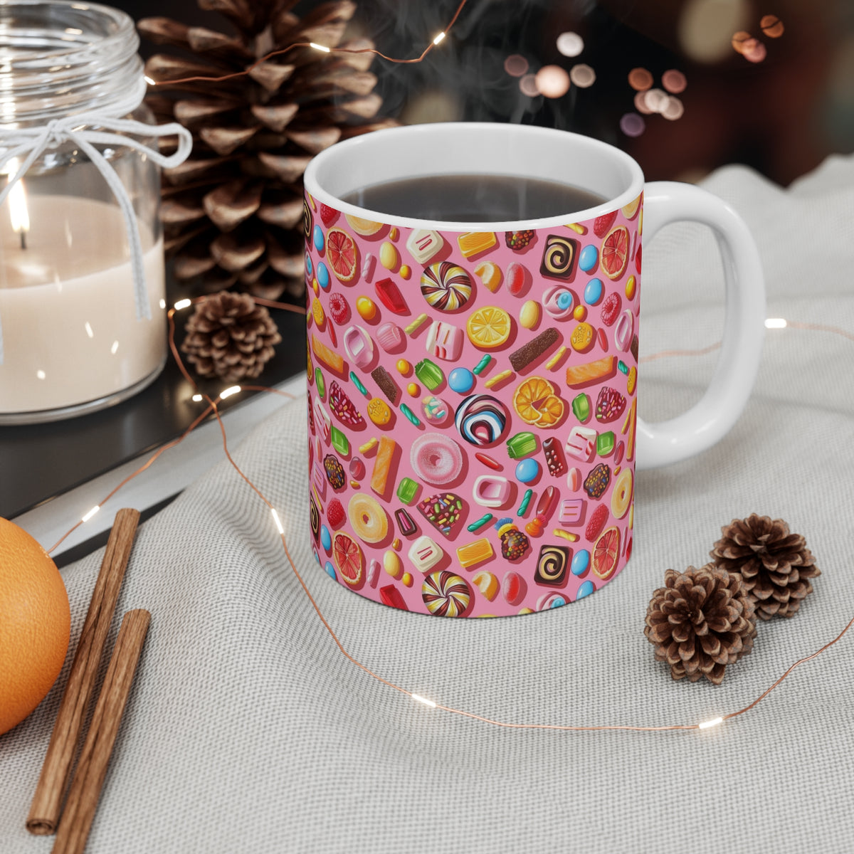 Colorful All-Over Candy Theme Coffee Mug Fun Ceramic Drinkware 382