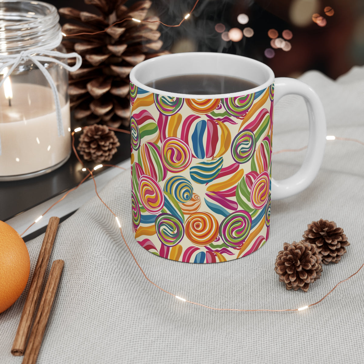 Colorful All-Over Candy Theme Coffee Mug Fun Ceramic Drinkware 236