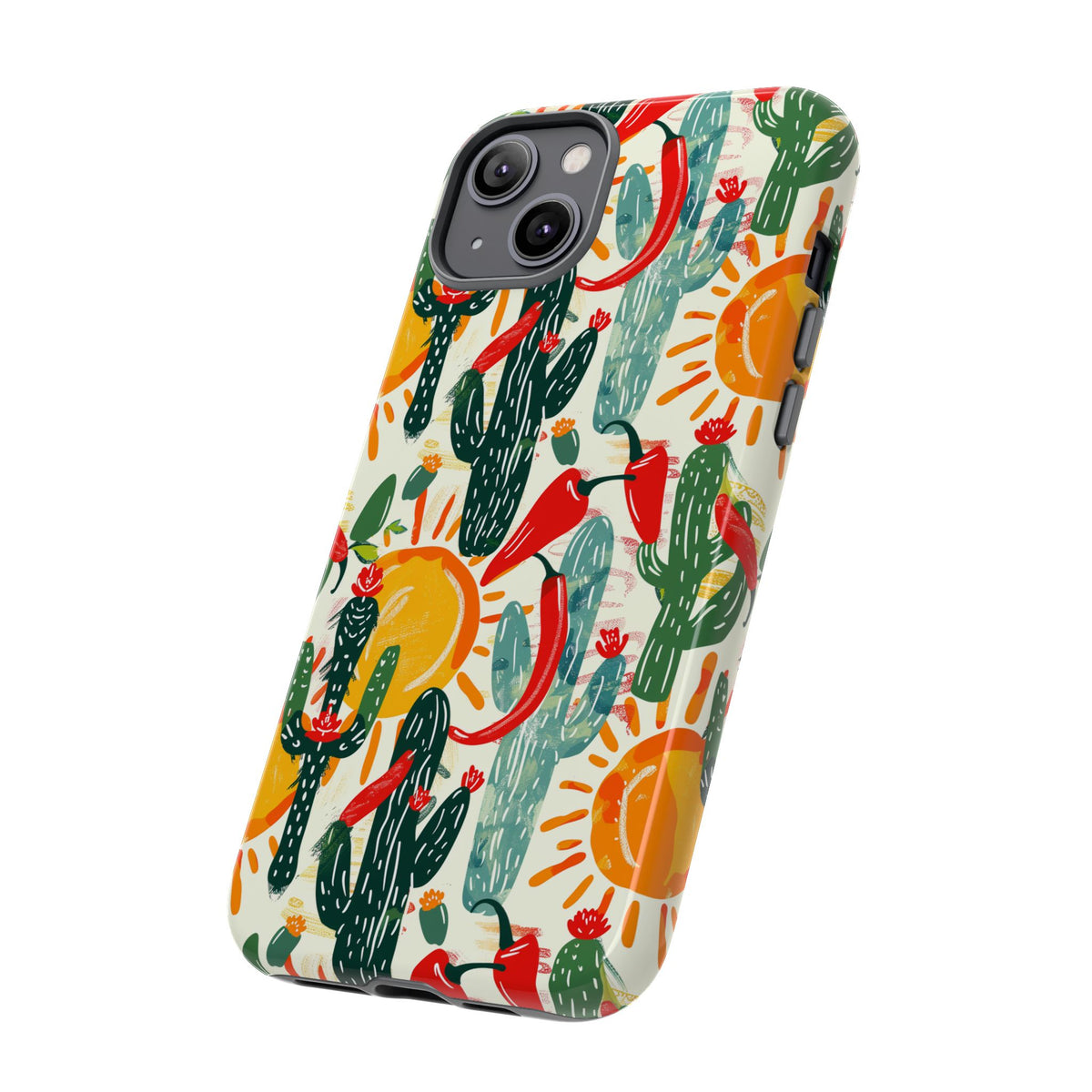 Cactuses, Peppers & Sun Pattern Phone Case – Vibrant Summer Design for Stylish Protection 2