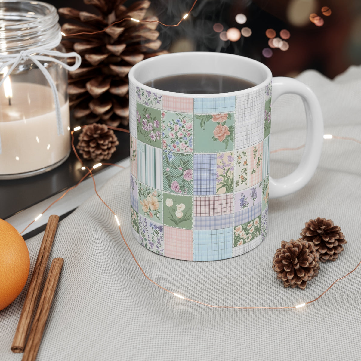 Farmhouse Patchwork Pastel Pattern Coffee Cup  (15)