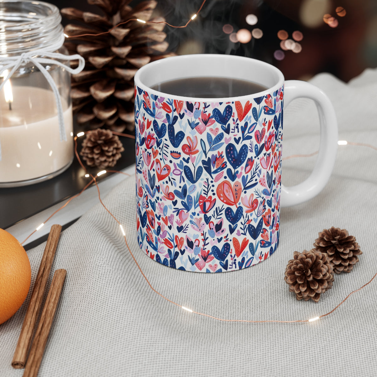 Colorful Heart Design Coffee Mug - Endless Love Pattern Ceramic Cup 694