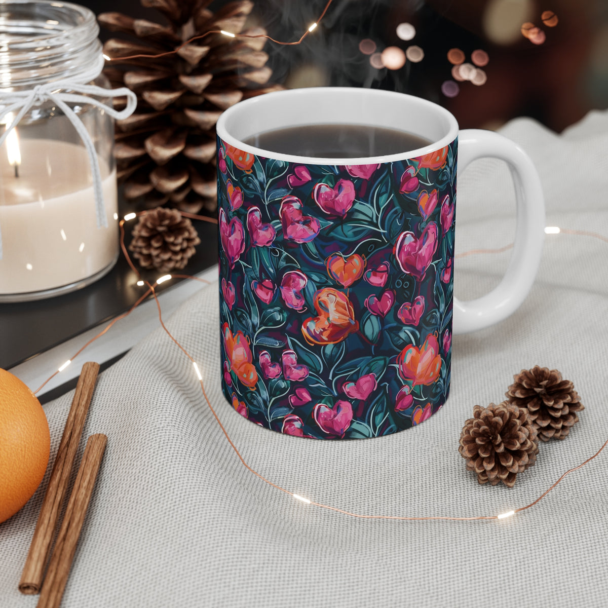 Colorful Heart Design Coffee Mug - Endless Love Pattern Ceramic Cup 341