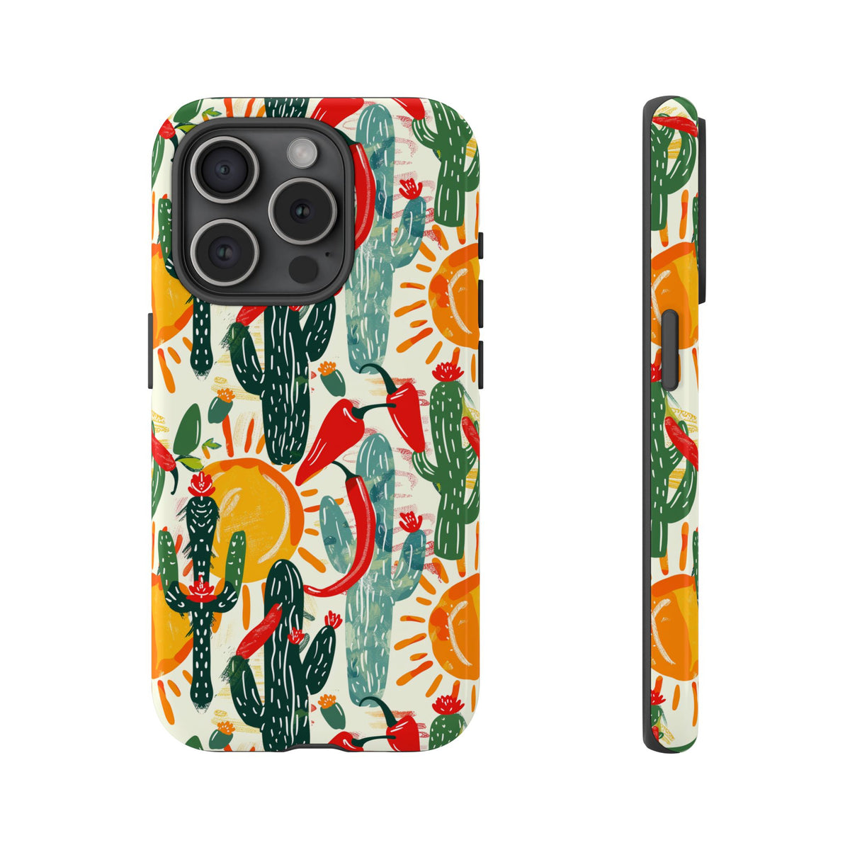 Cactuses, Peppers & Sun Pattern Phone Case – Vibrant Summer Design for Stylish Protection 2