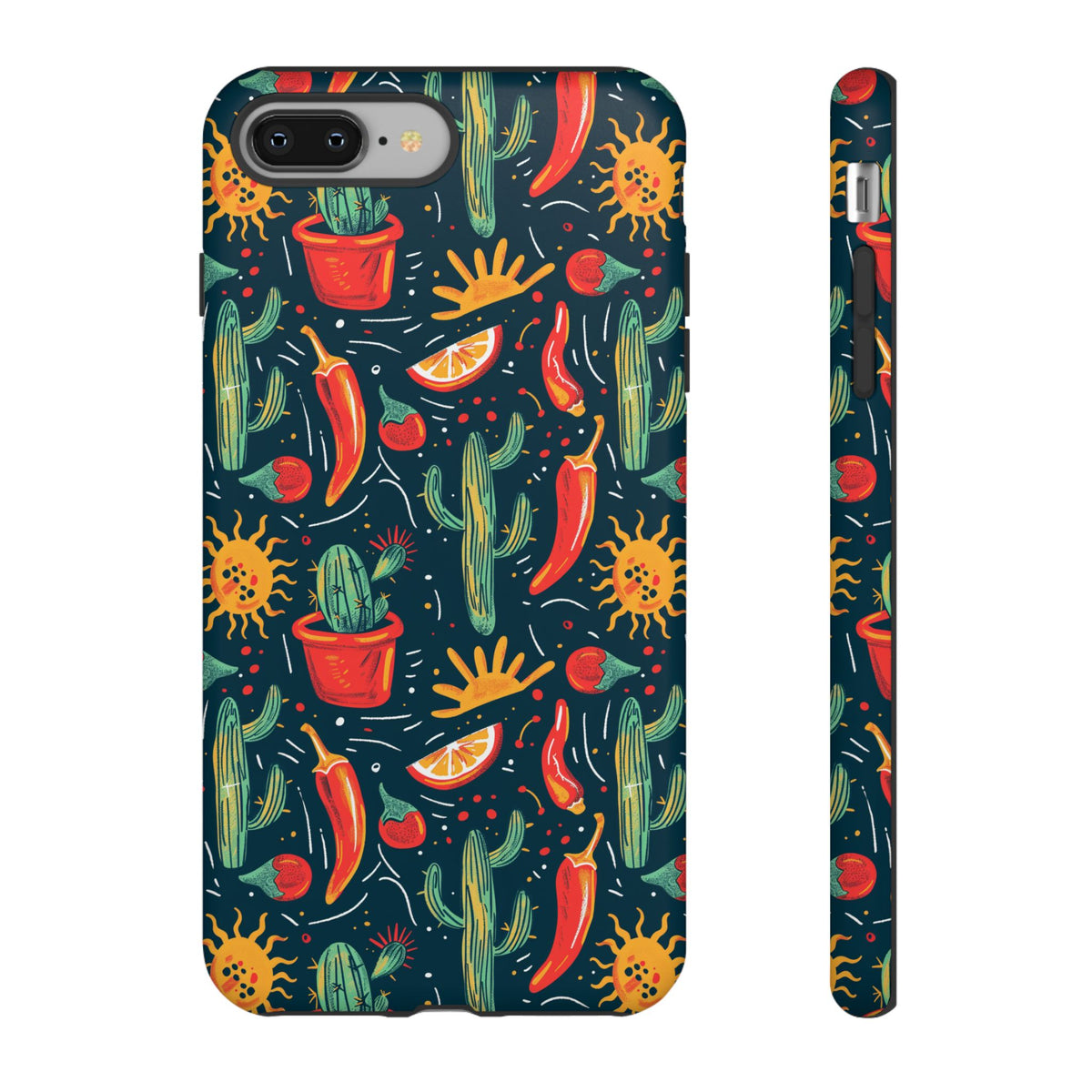 Cactuses, Peppers & Sun Pattern Phone Case – Vibrant Summer Design for Stylish Protection