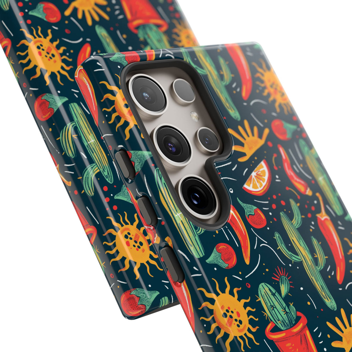 Cactuses, Peppers & Sun Pattern Phone Case – Vibrant Summer Design for Stylish Protection