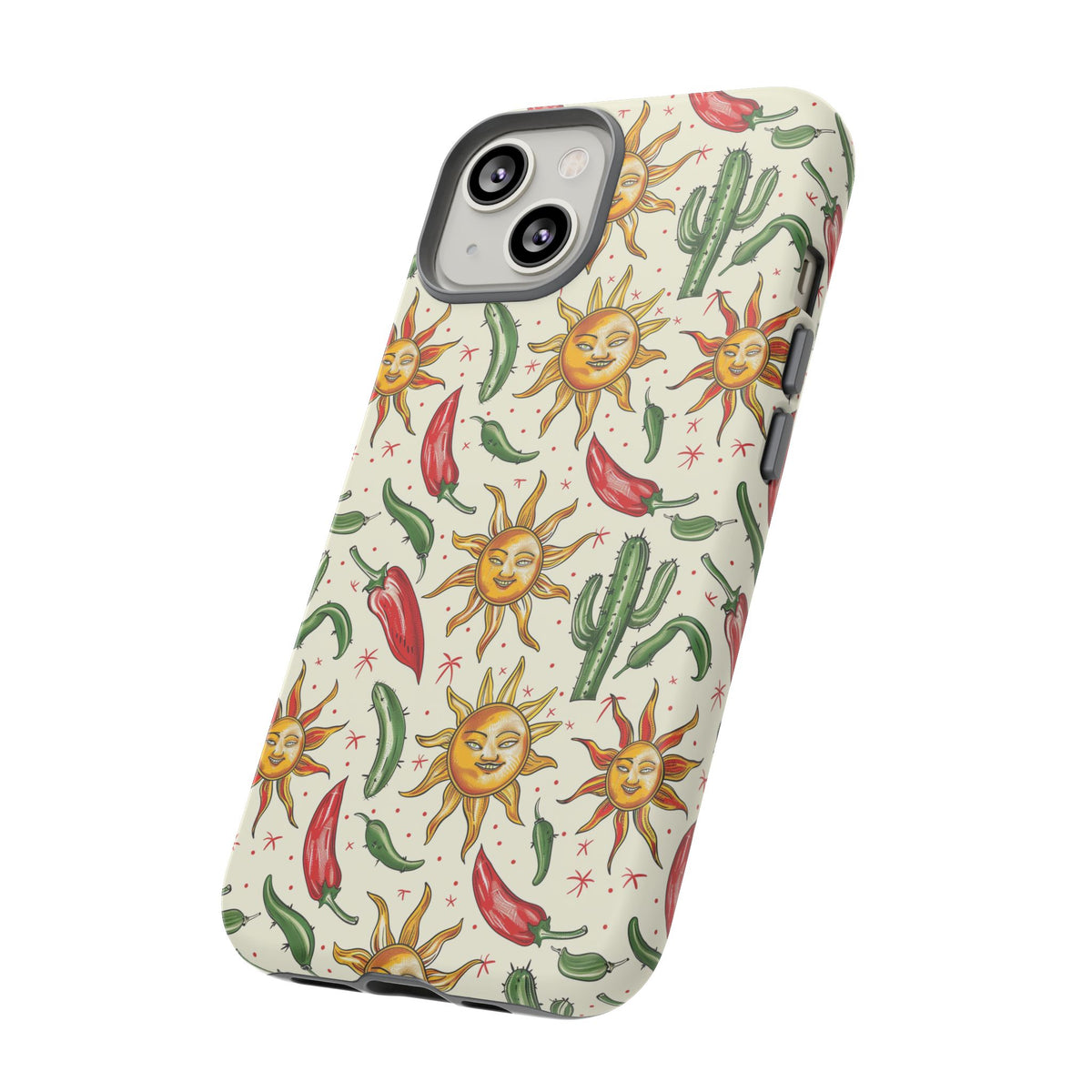 Cactuses, Peppers & Sun Pattern Phone Case – Vibrant Summer Design for Stylish Protection