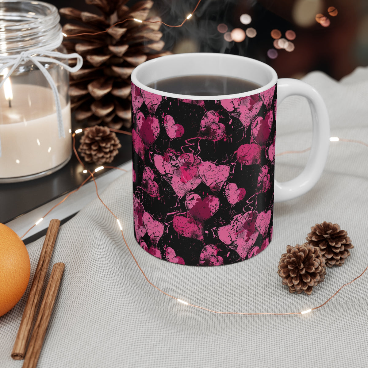Colorful Heart Design Coffee Mug - Endless Love Pattern Ceramic Cup 310