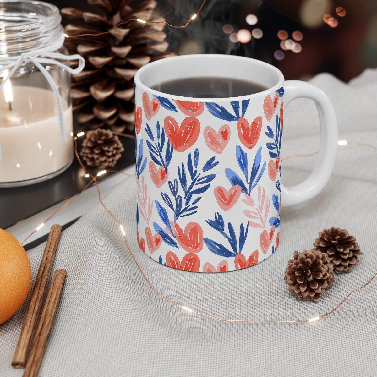 Colorful Heart Design Coffee Mug - Endless Love Pattern Ceramic Cup 337