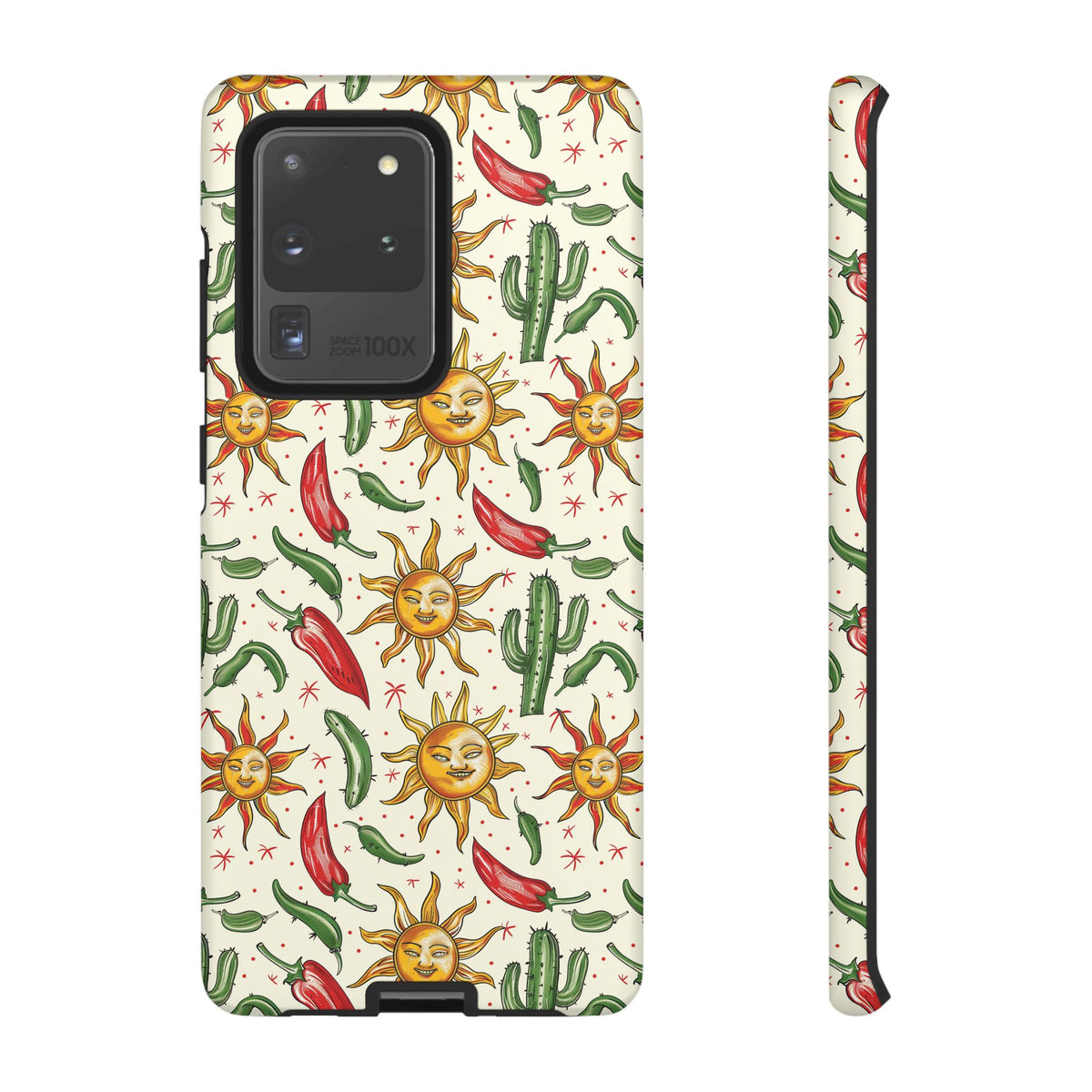 Cactuses, Peppers & Sun Pattern Phone Case – Vibrant Summer Design for Stylish Protection