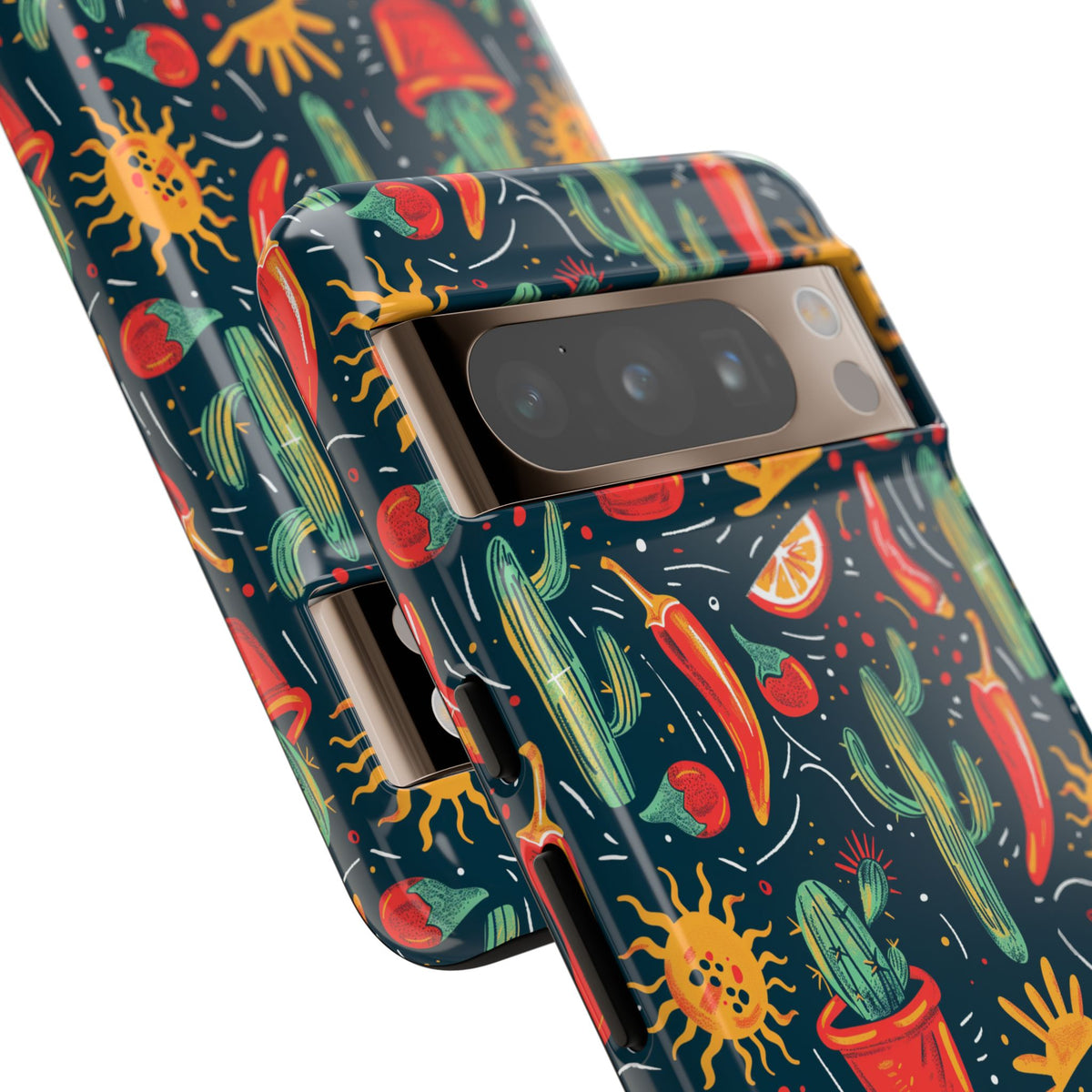 Cactuses, Peppers & Sun Pattern Phone Case – Vibrant Summer Design for Stylish Protection