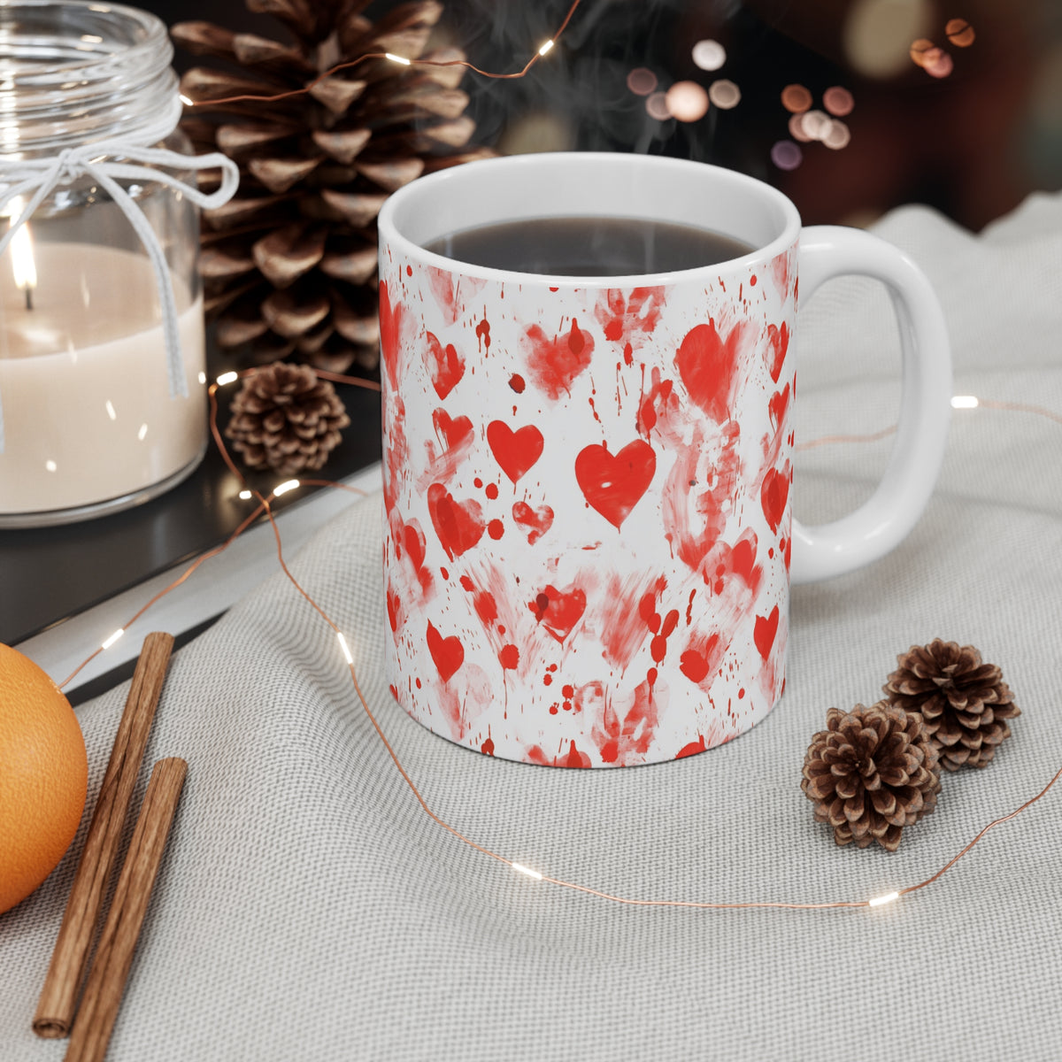 Colorful Heart Design Coffee Mug - Endless Love Pattern Ceramic Cup 746