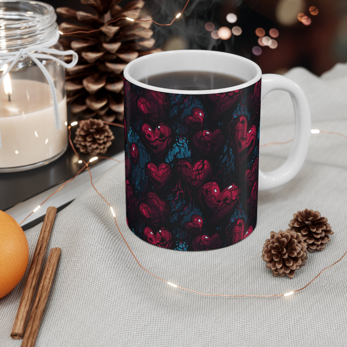 Colorful Heart Design Coffee Mug - Endless Love Pattern Ceramic Cup 878