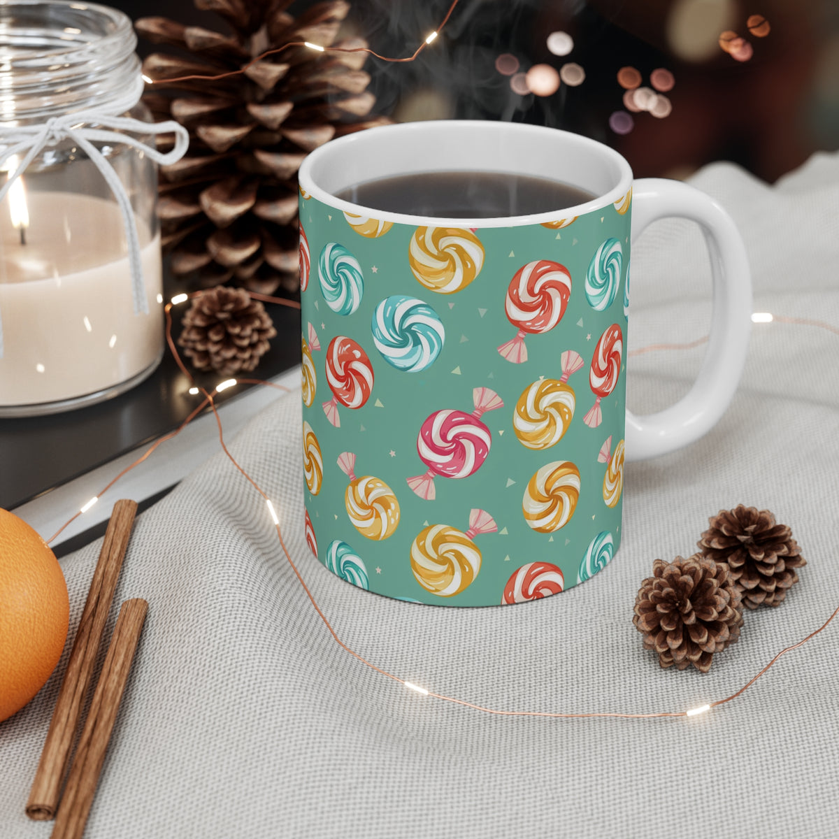 Colorful All-Over Candy Theme Coffee Mug Fun Ceramic Drinkware 149