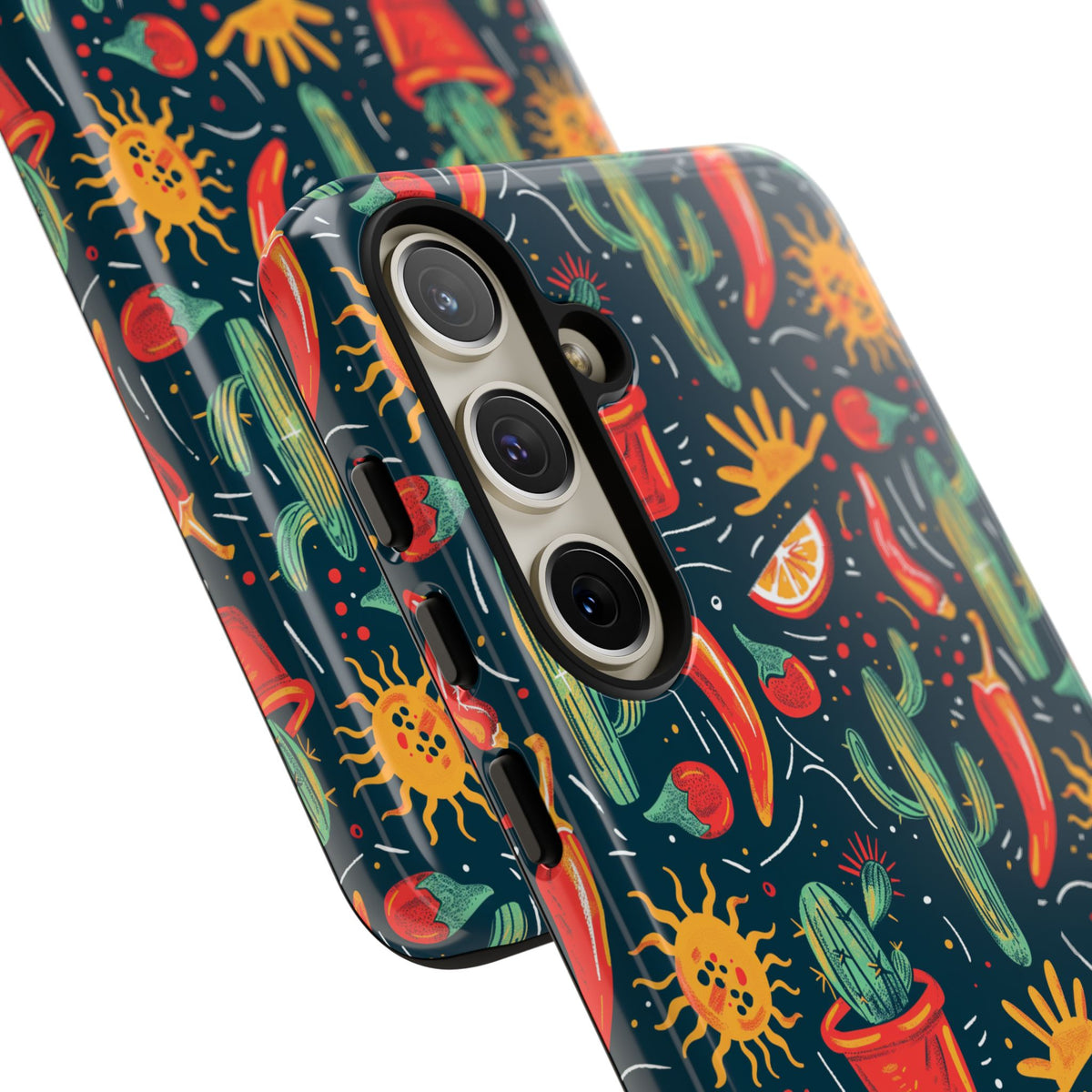 Cactuses, Peppers & Sun Pattern Phone Case – Vibrant Summer Design for Stylish Protection