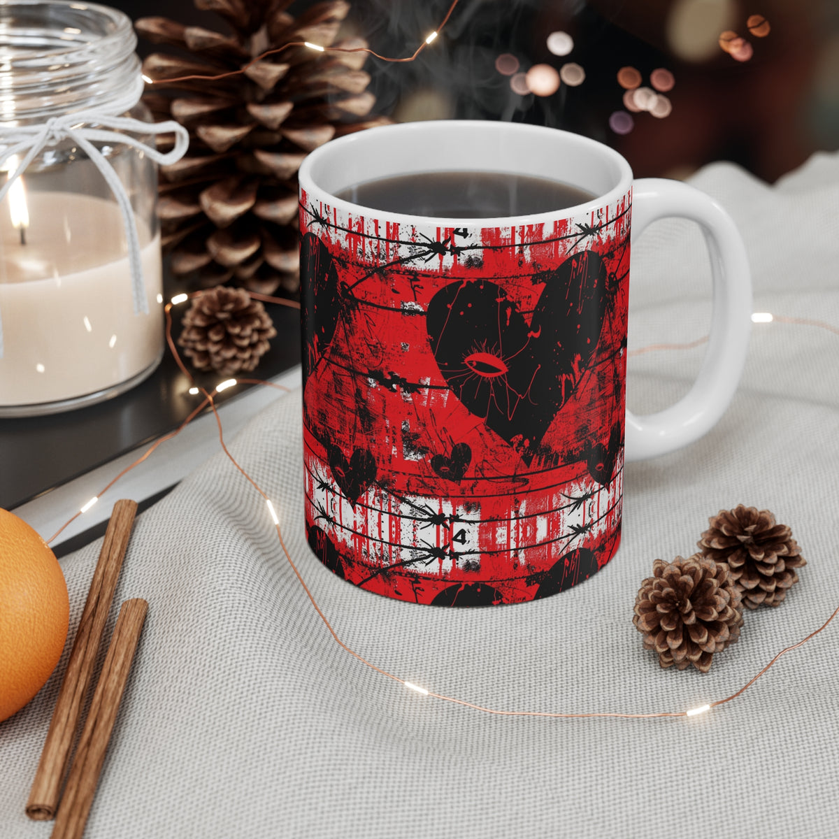 Colorful Heart Design Coffee Mug - Endless Love Pattern Ceramic Cup 1004