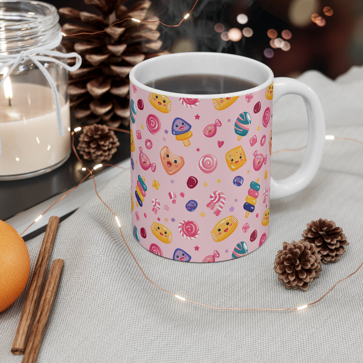 Colorful All-Over Candy Theme Coffee Mug Fun Ceramic Drinkware 450