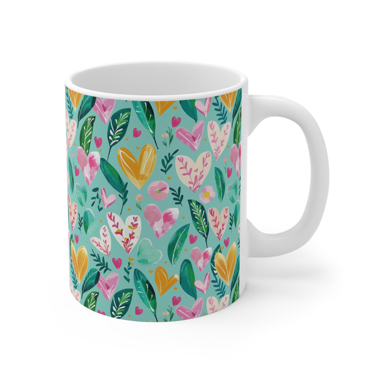 Colorful Heart Design Coffee Mug - Endless Love Pattern Ceramic Cup 165