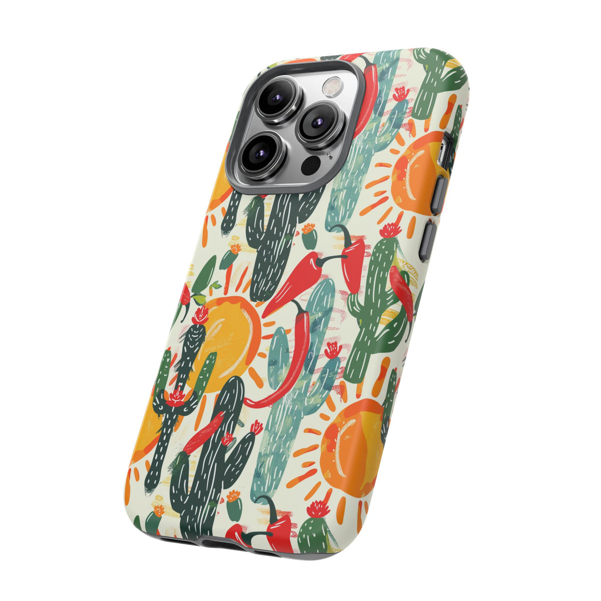 Cactuses, Peppers & Sun Pattern Phone Case – Vibrant Summer Design for Stylish Protection 2