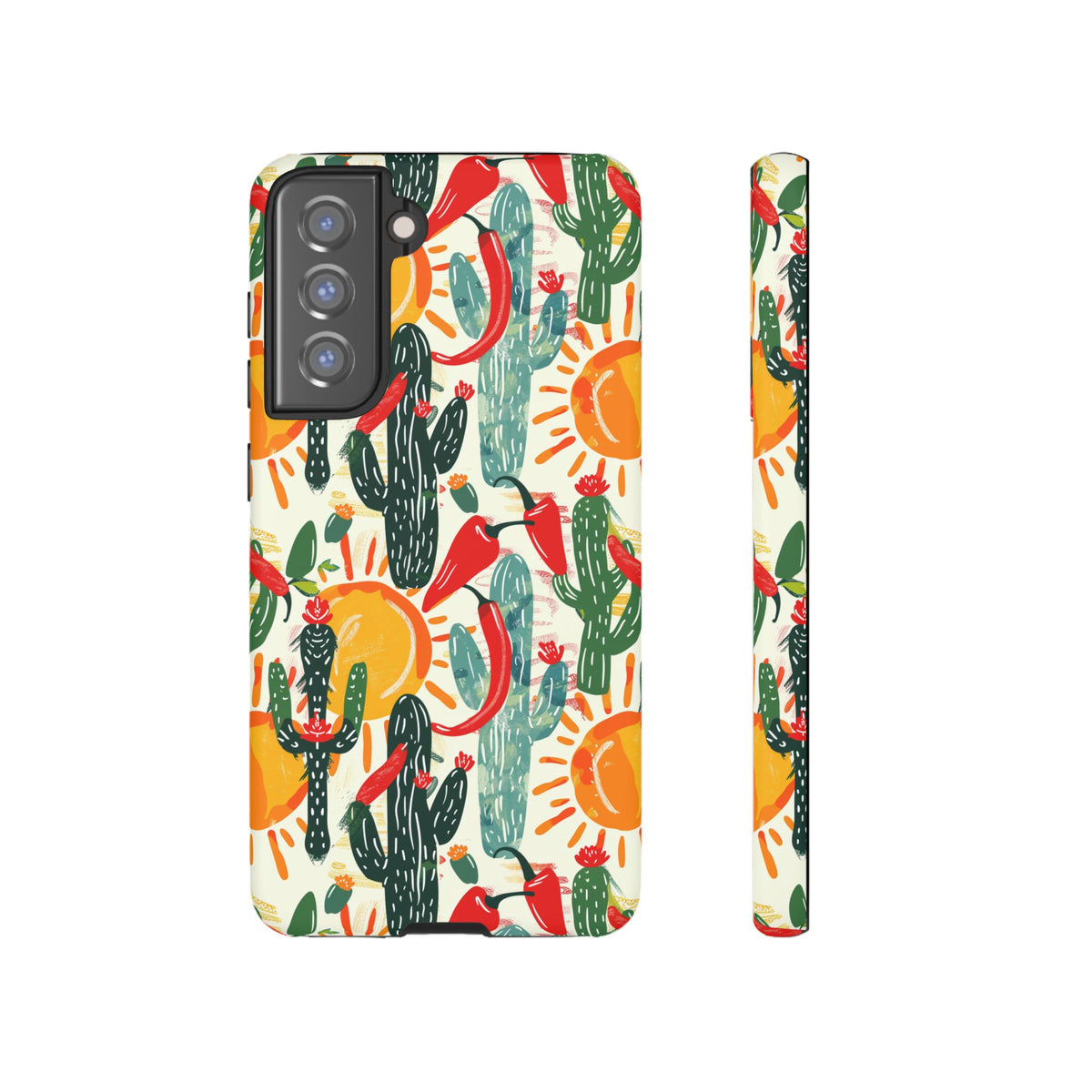 Cactuses, Peppers & Sun Pattern Phone Case – Vibrant Summer Design for Stylish Protection 2