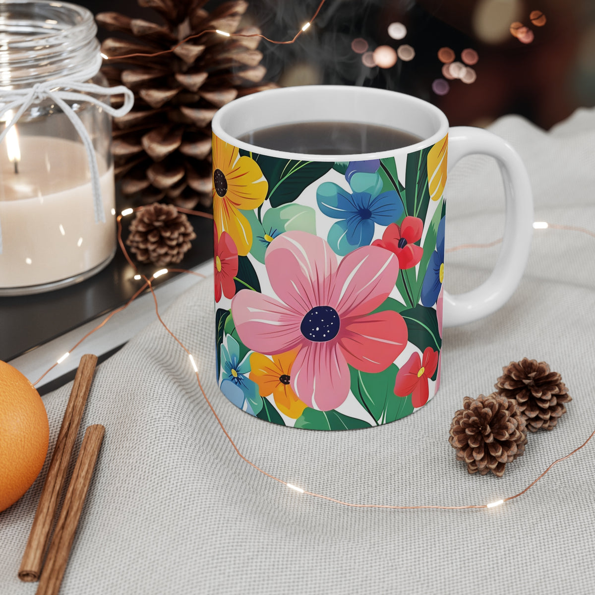 Colorful Spring Flower Pattern Ceramic Coffee Mug  (4)