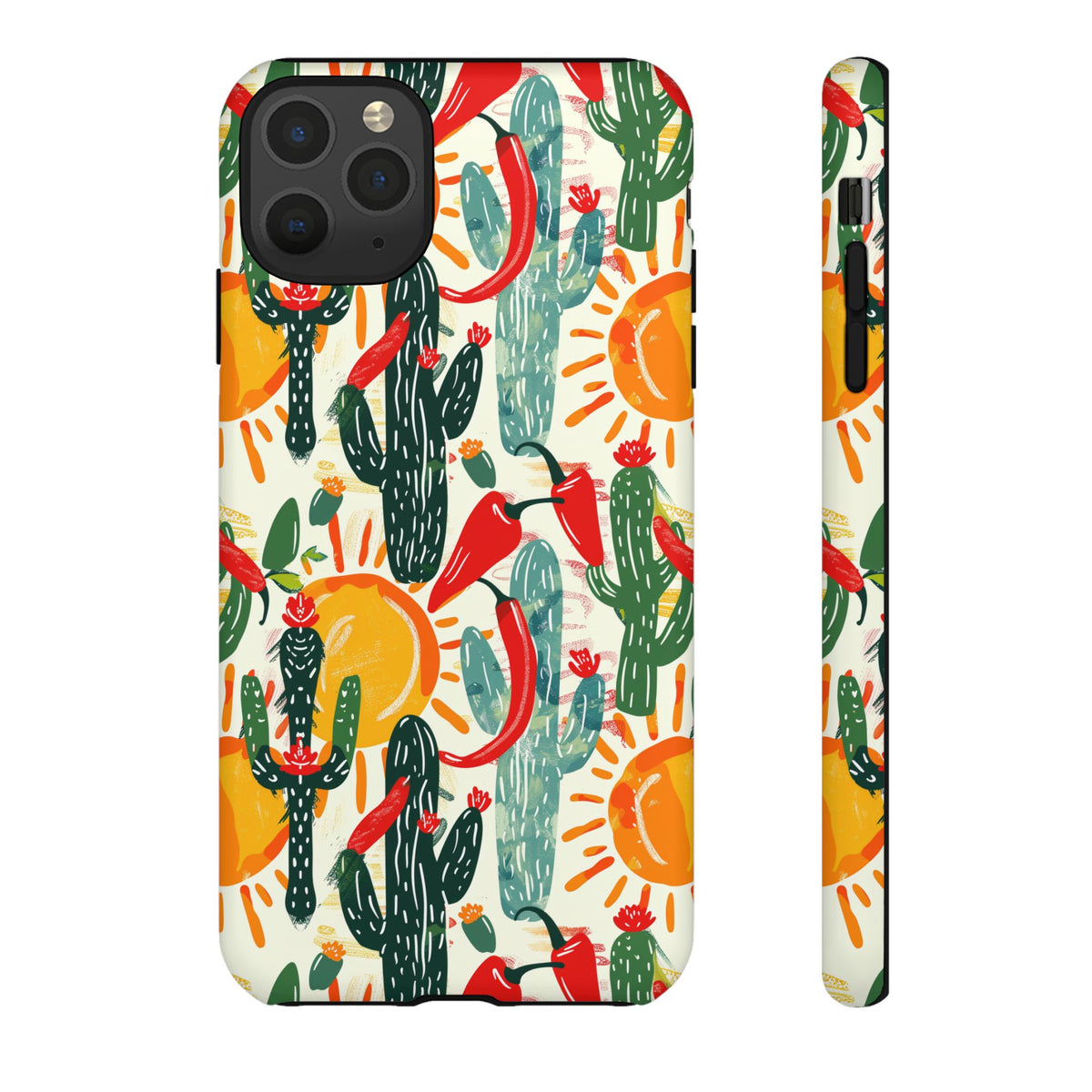 Cactuses, Peppers & Sun Pattern Phone Case – Vibrant Summer Design for Stylish Protection 2