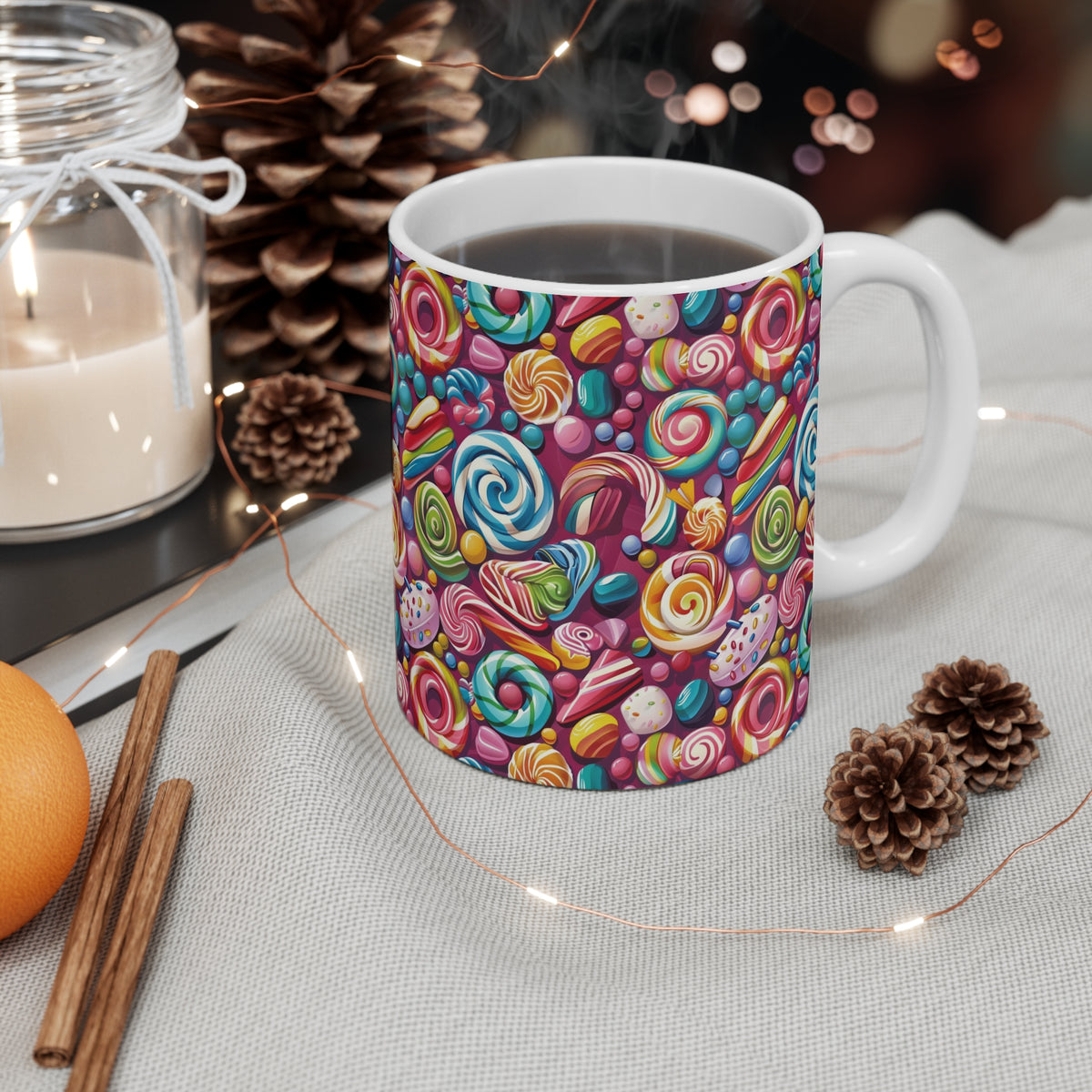 Colorful All-Over Candy Theme Coffee Mug Fun Ceramic Drinkware 246