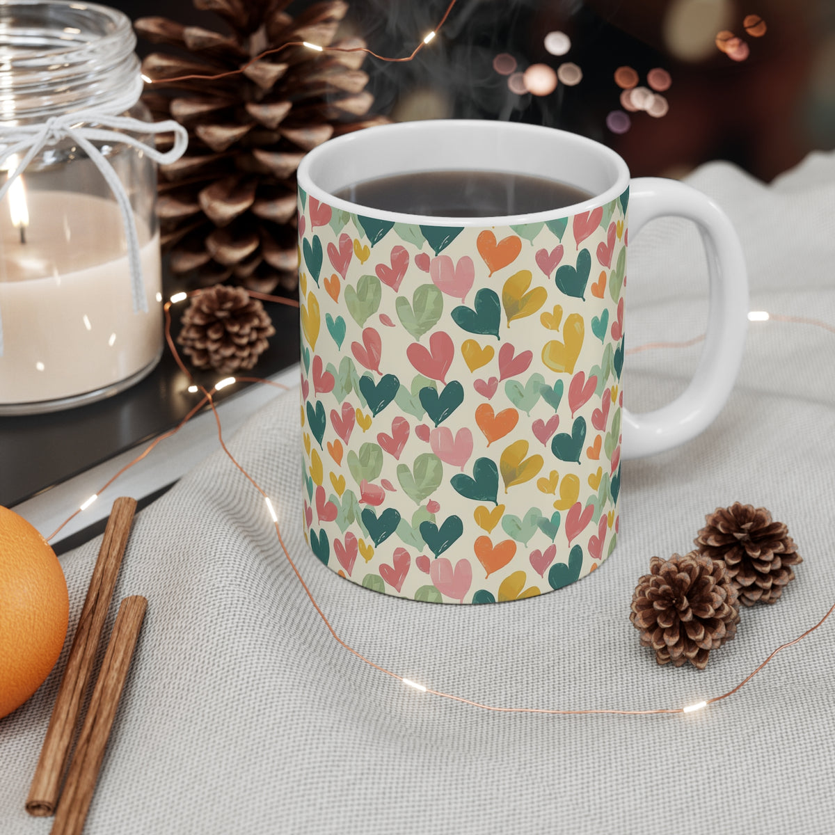 Colorful Heart Design Coffee Mug - Endless Love Pattern Ceramic Cup 831