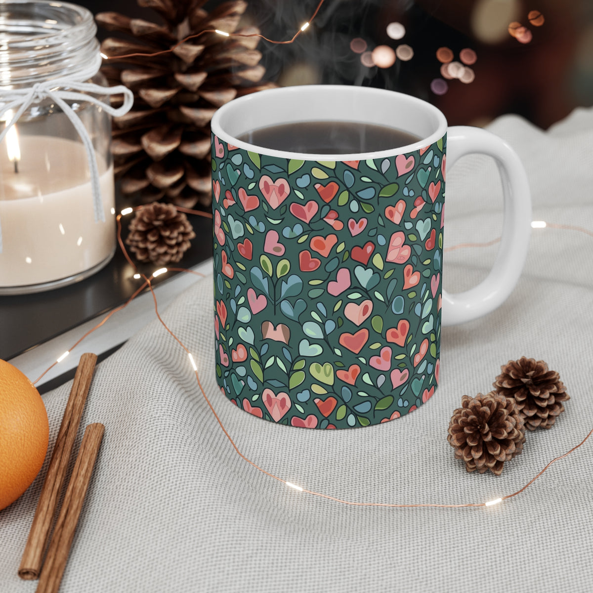 Colorful Heart Design Coffee Mug - Endless Love Pattern Ceramic Cup 573