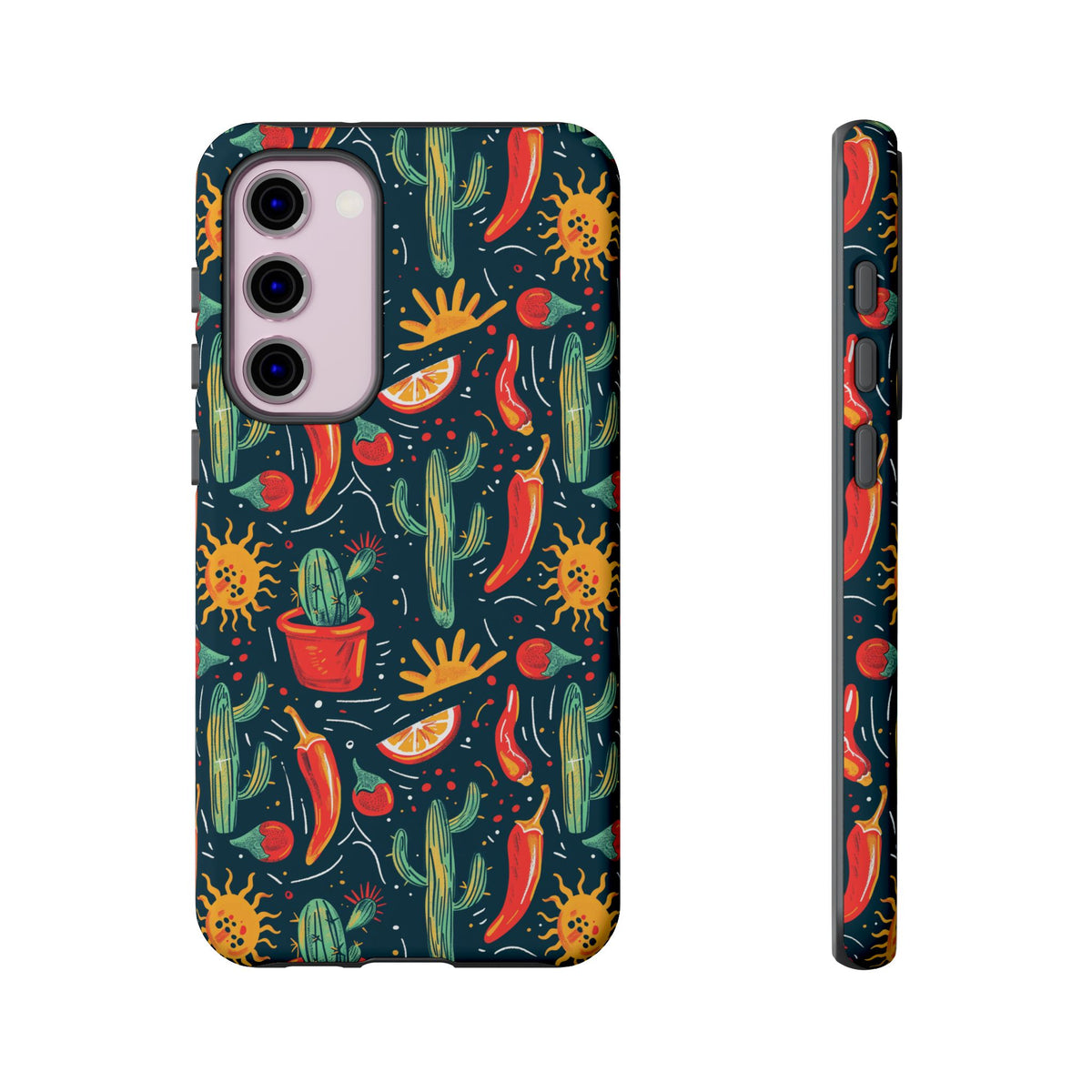 Cactuses, Peppers & Sun Pattern Phone Case – Vibrant Summer Design for Stylish Protection