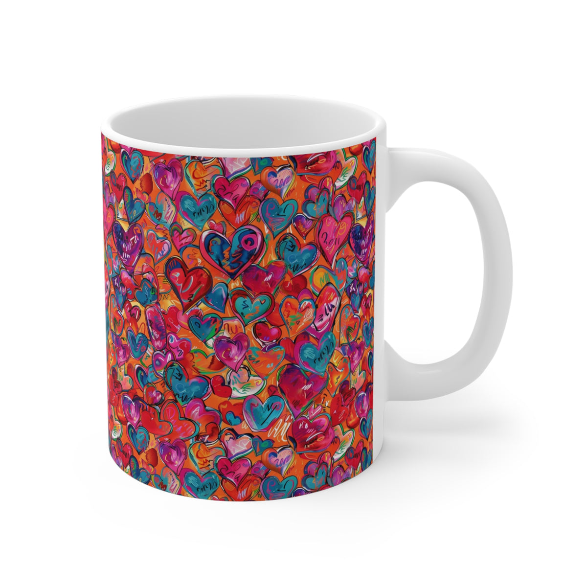Colorful Heart Design Coffee Mug - Endless Love Pattern Ceramic Cup 456