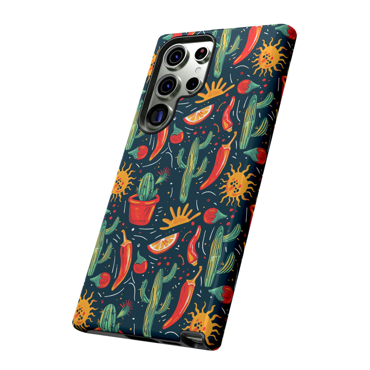 Cactuses, Peppers & Sun Pattern Phone Case – Vibrant Summer Design for Stylish Protection