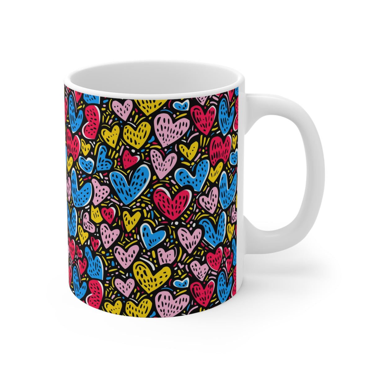 Colorful Heart Design Coffee Mug - Endless Love Pattern Ceramic Cup 251