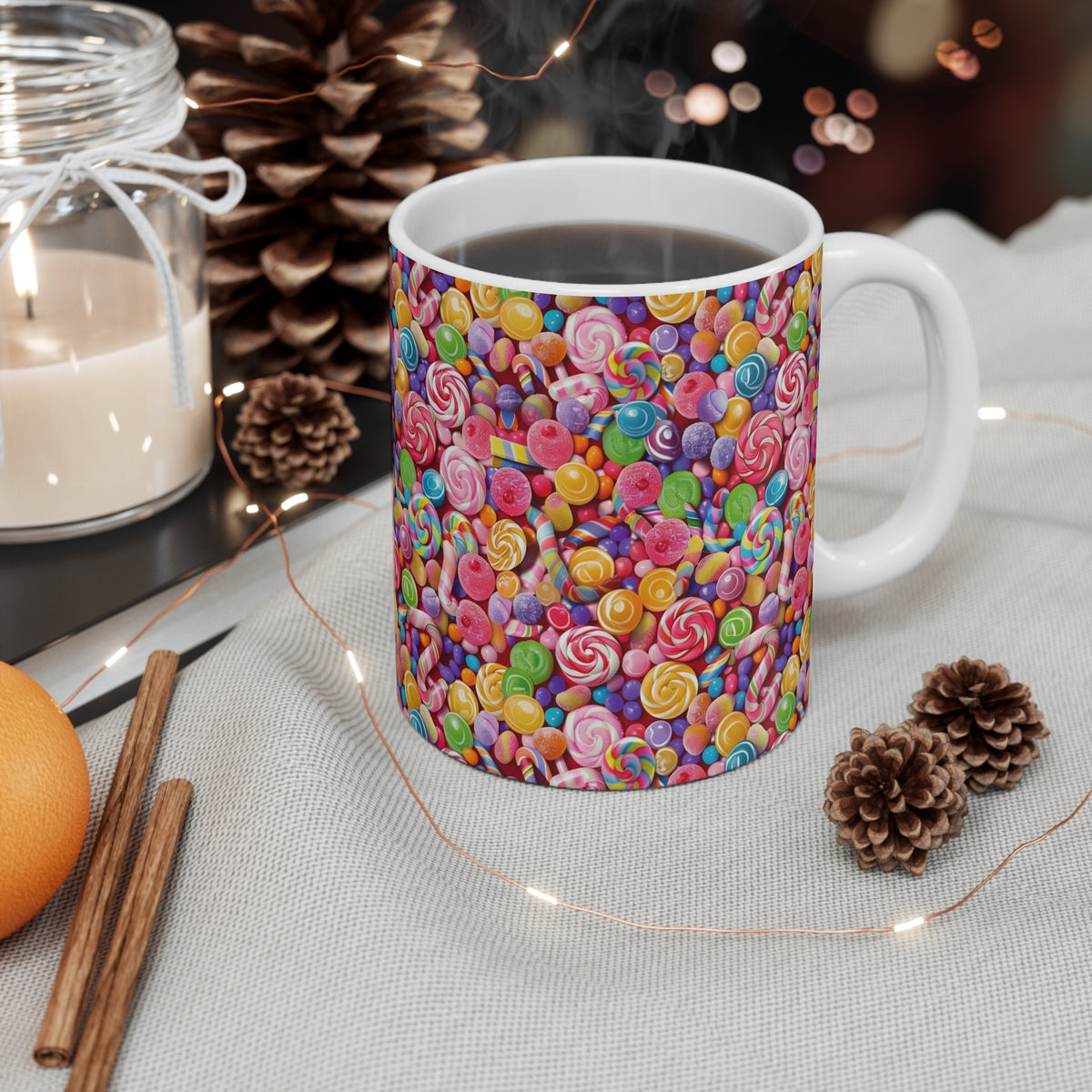 Colorful All-Over Candy Theme Coffee Mug Fun Ceramic Drinkware 425